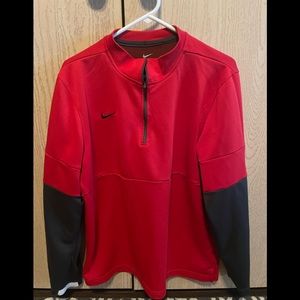 Mens Nike Pullover Shirt Red Quarter Zip Textured Long Sleeve Size L Large